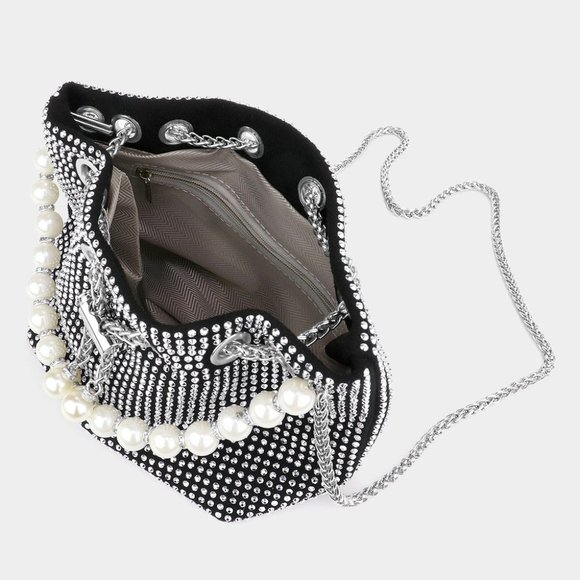 Clear Pearl Stud Bucket Bag W/chain Tassle